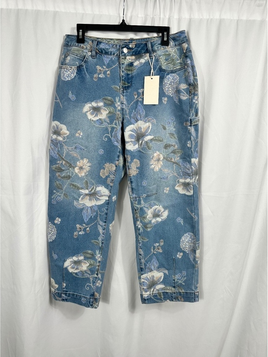 Flamingals Pants - Flamingals Women's Floral Print Denim Carpenter Pants Size Large